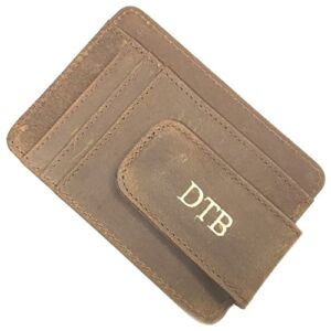 Personalized Hot Stamped Gold , Silver Embossed Magnetic Genuine Leather Money Clip, Men Wallet