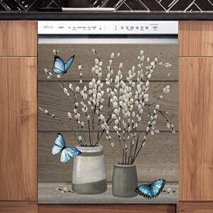 Floral Butterfly Dishwasher Cover Magnet Sticker Decor,Country Flowers Painting Fridge Panel Decal Vinyl Decals for Home Kitchen Appliance Decorative