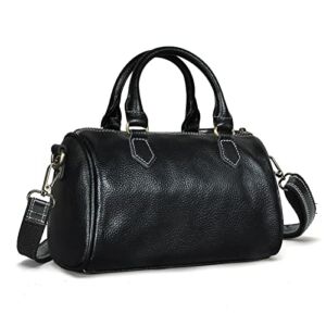 Womens Ladies Top Soft Genuine Leather Messenger Shoulder Evening Tote Handbag Top Handle Bag Purse Crossbody (Black)