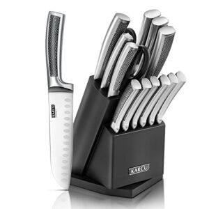 Knife Set, Knife Set for Kitchen, 14-Piece Stainless Steel Kitchen Knife Block Sets with Built-in Sharpener, Rotating Block
