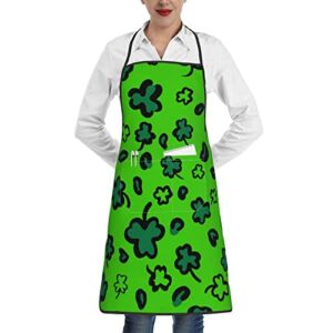 GMCOO St Patricks Day Leopard Clover Kitchen Apron With Pockets, Suitable For Home Kitchen Cooking Bistro Baking Apron 20×28 Inch