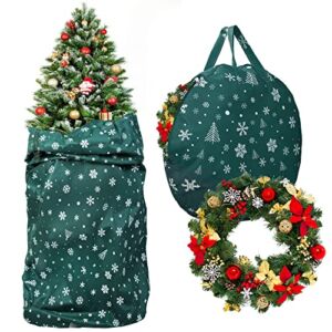 MIMIND Large Christmas Tree Storage Bag Wreath Storage Bag Set Snowflake Durable Non-Woven Fabric Xmas Tree Storage Bag Fit Up to 9 Feet Tall Xmas Artificial Tree Green Christmas Tree Cover Holders