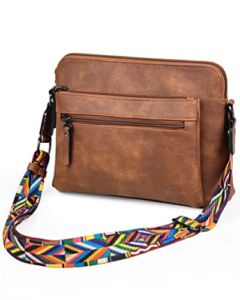MASINTOR Crossbody Purses for Women Crossbody Bag, Triple Zip Pockets Adjustable Wide Strap, Soft Leather Medium Women’s Crossbody Handbags