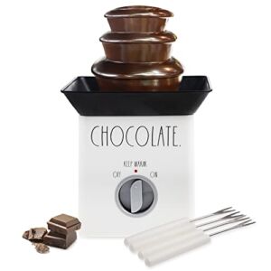 Rae Dunn Chocolate Fountain Machine – 3 Tier Party Chocolate Fondue Fountain with 4 Forks – 10 OZ Capacity Mini Chocolate Fountain Fondue Pot – Perfect for Nacho Cheese, BBQ Sauce, Ranch and Liquors (Ceam)