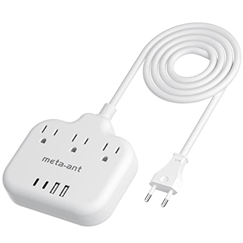 European Travel Plug Adapter, US to European Plug Adapter with 3 American Outlets & 4 USB, 5ft Europea Power Cord, International Travel Power Strip, Type C for Europe EU Germany France, Travel, White | The Storepaperoomates Retail Market - Fast Affordable Shopping