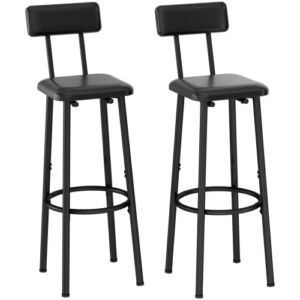 LIDYUK Bar Stools Set of 2, PU Upholstered Bar Stools with Back, Footrest, Simple Assembly, Industrial, Tall Bar Chairs for Dining Room Kitchen Counter Bar, Black
