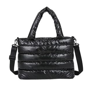 JQWSVE Puffer Tote Bag Fashion Quilted Crossbody Bags for Women Puffer Bag Solid Color Down Padded Shoulder Bag with Zipper