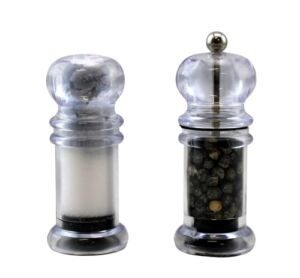 Dependable Industries Salt Shaker & Pepper Mill Set Promotional Priced Clear Plastic BPA Free Kitchen Dining Room Accessory