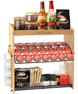 Twohomc K Cup Holder, Keurig Pod Holder – 36 Pods Large Capacity Coffee Bar Accessories, 3-Tier Bamboo Coffee Bar Organizer Save Space for Office or Home Kitchen Counter, Bar Table