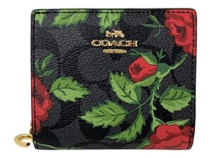 Coach Snap Wallet In Signature Canvas With Fairytale Rose Print