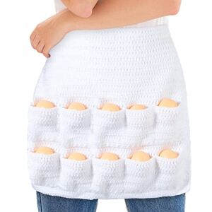 Chicken Egg Apron Cute Eggs Collecting Gathering Holding Apron with 10 Pockets Chicken Egg Holder Egg Aprons for Hense, Duck, Goose Eggs Housewife Farmhouse Kitchen Home Workwear for Women Men, White