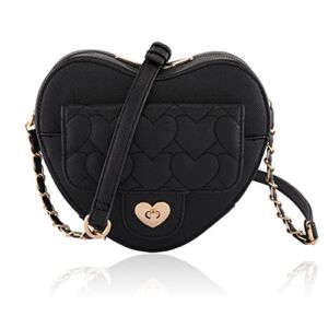 Ayliss Women Crossbody Handbag Purse Heart Shape Shoulder Handbag Small Satchel Crossbody Evening Purse Bag PU Leather (Black)