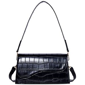 Telena Shoulder Bag for Women, Vegan Leather Crossbody Bag Women’s Shoulder Handbags with 2 Removable Strap Crocodile Pattern Black