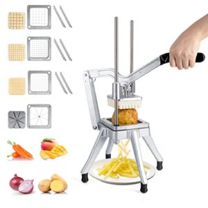 Commercial Vegetable Chopper w/4 Replacement Blades Stainless Steel French Fry Cutter Onion Potato Dicer & Slicer Chopper Vegetable Fruit Cutter for Restaurants & Home Kitchen