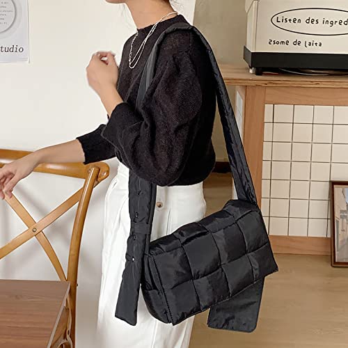 Puffer Bag,Man Women Oblique Span Quilted Puffy Down Padded Clutch Handbags Shoulder Bag, Trendy Purse (black) | The Storepaperoomates Retail Market - Fast Affordable Shopping
