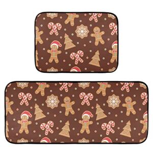 Exnundod Winter Gingerbread Candy Canes Kitchen Mat Rugs Floor Runner Xmas Cookies Brown Anti Fatigue Non Slip Comfort Mat for Living Room Laundry Room Hallway Home Decor