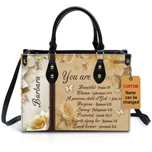 Jesuspirit Inspirational Christian Scripture You Are Beautiful Gifts For Women Of God – Religious Personalized Purse Faith Gift For Church Ladies – Spiritual Custom Name Leather Zipper Handbag