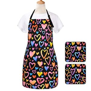 ASPMIZ Valentine’s Day Apron with 2 Dish Towel for Couples, Unisex Hearts Apron Set for Kitchen, Adjustable Love Couple Apron for Adults Women Men, Waterproof Chef Bib Apron for Cooking Wedding, Gift
