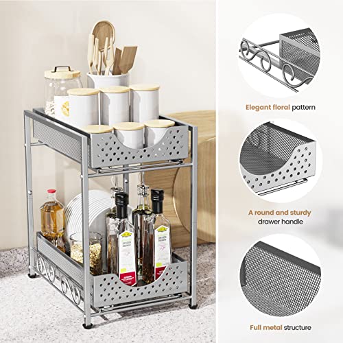 Under Sink Organizers and Storage, Bathroom Cabinet Organizer and Storage, 2 Tier Pull Out Under Cabinet Organizers and Storage, Metal Rolling Kitchen Sink Storage Organizer with Non-slip Feet -2Pack | The Storepaperoomates Retail Market - Fast Affordable Shopping