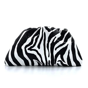 Women’s Zebra Print Pouch Bag Cloud-Shaped Dumpling Clutch Toothpick Pattern Anti-Scratch Purse Ruched Leather Shoulder bag (Zebra)