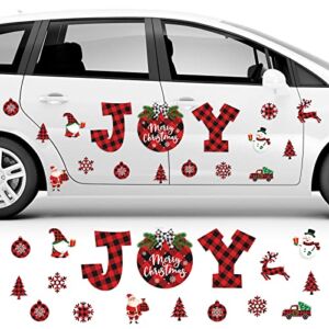 17 Pieces Magnet Garage Decoration Buffalo Plaid Christmas Car Magnets Decorations Xmas Holiday Garage Door Decal Red Black Merry Christmas Magnetic Stickers for Home Fridge Xmas Party Supplies