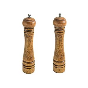 Wooden Pepper Grinder Salt Mill Adjustable Coarseness Ceramic Grinder Manual Spice Mill with Stainless Steel Ceramic Blades Easy Clean Fits in Home Kitchen Set of 2