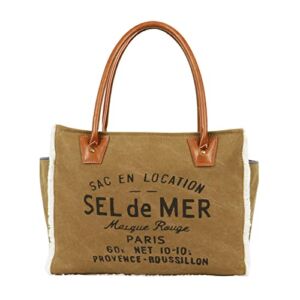 Lamyba Sel De Mer Canvas HandBag Upcycled Canvas Leather Tote Bag,Small