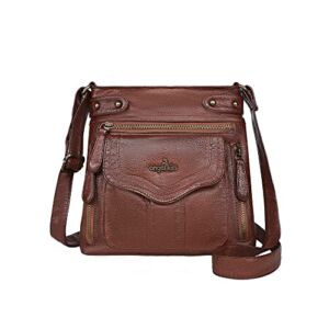 Angel Kiss Crossbody Purse for Women Multi Pockets Bags Retro Vegan Designer Leather Women’s Shoulder Handbags (Brown)