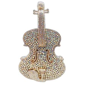 Luxury Glitter Clutch Purse Guitar Crystal Bling Evening Bags for Women Shining Shoulder Bags Crossbody Bags (Light Golden)
