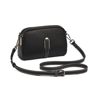 Genuine Leather Small Crossbody Bags for Women Phone Purse Lady Leather Mini Crossbody Phone Bag (Black)