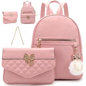 I IHAYNER Women Backpack Purse Mini Backpack for Girls 2 PCS Designer Chain Shoulder Bag PU Leather Travel bag with Detachable Handbags Pink