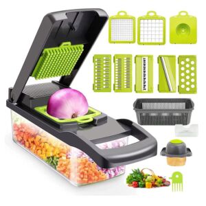 Multifunctional 12 In 1 Manual – Mandolin Slicer – Fruit Chopper – Vegetable Chopper – Onion Dicer – Veggie Slicer – Grey