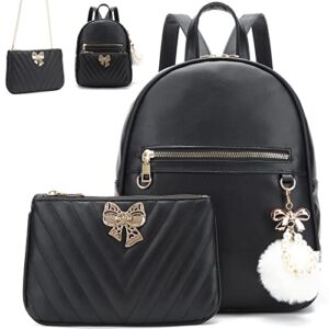 I IHAYNER Women Backpack Purse Mini Backpack for Girls 2 PCS Designer Chain Shoulder Bag PU Leather Travel bag with Detachable Handbags Black