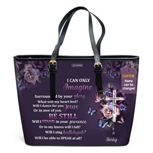 Jesuspirit Inspirational Christian Scripture Faith Woman Gifts – Personalized Religious Gift For Church Ladies – I Can Only Imagine Customized Spiritual Large Leather Tote Bag With Zipper For Women