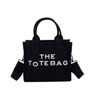 JQAliMOVV Canvas Tote Bag for Women – Mini Travel Tote Bag Purse with Zipper Fashion Shoulder Crossbody Bag Handbag (Black)