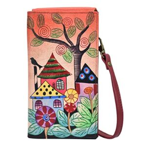 Anna by Anuschka Women’s Hand Painted Leather Phone Wallet Organizer Crossbody, Village of Dreams, One Size
