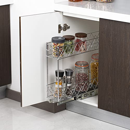 Glolaurge Pull Out Cabinet Organizer 5″ W x 21″ D, 2-Tier Narrow Kitchen Cabinet Drawer Slide Out Shelves, Chrome | The Storepaperoomates Retail Market - Fast Affordable Shopping