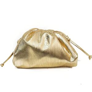 Women Dumpling Crossbody Bag Cloud Evening Bag Sparkly Clutch Purses Drawstring Strap Ruched Shoulder Bag(Gold)