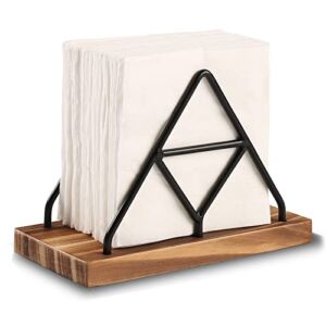 Wooden Napkin Storage,1 Pack Black Table Napkin Holder with Black Metal Wire for Indoor Outdoor Home Dining Restaurant Kitchen Decor
