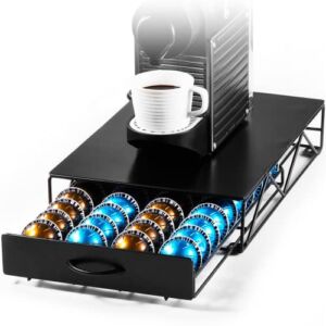Bronypro Coffee Pod Holder Storage, Coffee Pod Holder Compatible with Nespresso Vertuo Capsules, Coffee Pod Drawer Heavy Duty, Black, Rust Proof, Home Kitchen Counter Organizer(40 Vertuoline Pods)