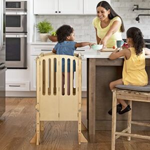 Guidecraft Contemporary Kitchen Helper® Stool – Natural: Folding Toddler Safety Tower with 2 Keepers and Non-Slip Mat, Adjustable Height Step Stool for Little Helpers, Kids Learning Furniture