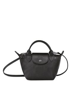 Longchamp Women’s Le Pliage Mini Leather Top Handle Crossbody Bag, Black