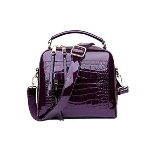 KITSFY Women Handbags PU Leather Women Messenger Bag Crocodile Pattern Patent Leather Shoulder Bags Ladies Sac (Color : Purple, Size : 25x12x22cm)