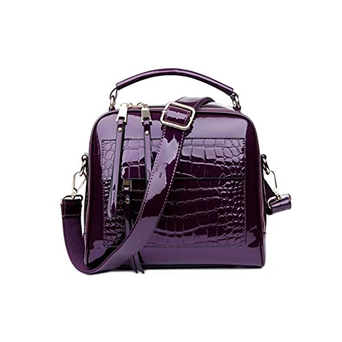 KITSFY Women Handbags PU Leather Women Messenger Bag Crocodile Pattern Patent Leather Shoulder Bags Ladies Sac (Color : Purple, Size : 25x12x22cm) | The Storepaperoomates Retail Market - Fast Affordable Shopping