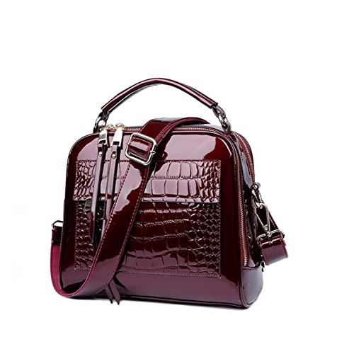 KITSFY Women Handbags PU Leather Women Messenger Bag Crocodile Pattern Patent Leather Shoulder Bags Ladies Sac (Color : Purple, Size : 25x12x22cm) | The Storepaperoomates Retail Market - Fast Affordable Shopping