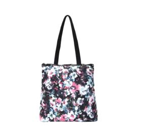 LeSportsac Sweet Petals Easy Magazine Tote Bag, Style 3531/Color E457, Romantic Modern Watercolor Inspired Floral, Artfully Arranged Flower Blooms in Raspberry, Navy, Aqua & White