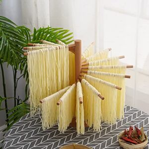 A2B Collapsible Pasta Drying Rack Wooden Spaghetti Stand Dryer with 16 Suspension Rods Homemade Fresh Noodle Hanger Easy Storage and Quick Set-Up Hanging Rack for Home Kitchen A2B(Log color)