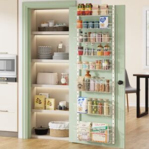 1Easylife Over the Door Pantry Organizer, 8-Tier Adjustable Baskets Pantry Organization, Metal Door Shelf with Detachable Frame, Space Saving Hanging Spice Rack for Kitchen Pantry Bathroom, Off White