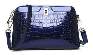 Patent Leather Handbags Crocodile Pattern Clutches Crossbody Purse Evening Bags for Women (Blue)