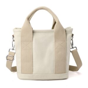 2 In 1 Large Capacity Multi-Pocket Handbag, Handmade Crossbody Bag Handbag for Women, Canvas Tote Bags for School (White)